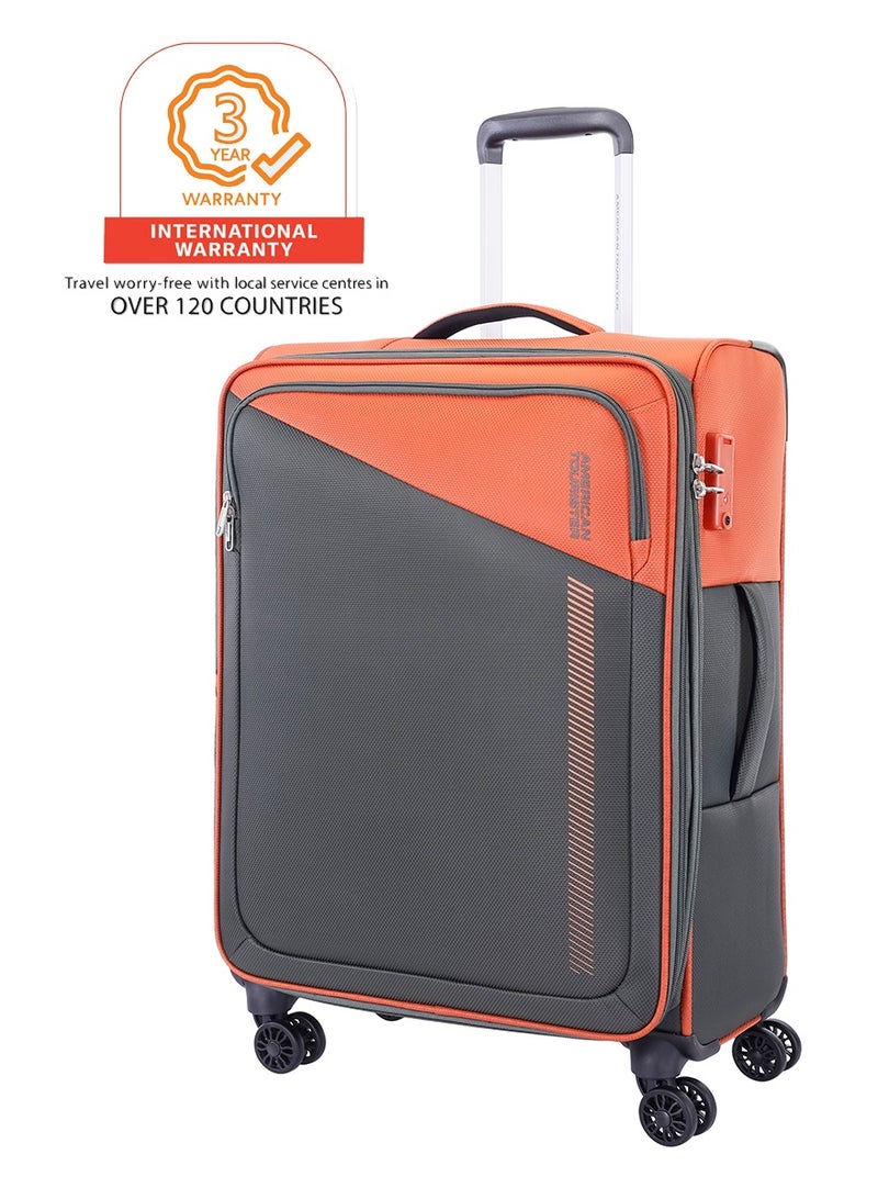 AMERICAN TOURISTER Dashway Suitcase, Check-In Size 82 cm / 31 inch, 4 Wheels, Soft Top, Polyester, Puffin Orange / Grey|TSA Lock|Expandable|Inner Mesh Zippered Pocket|DuoSaf™ Security Zipper|Front Storage - 3 Years International Warranty - Image 1